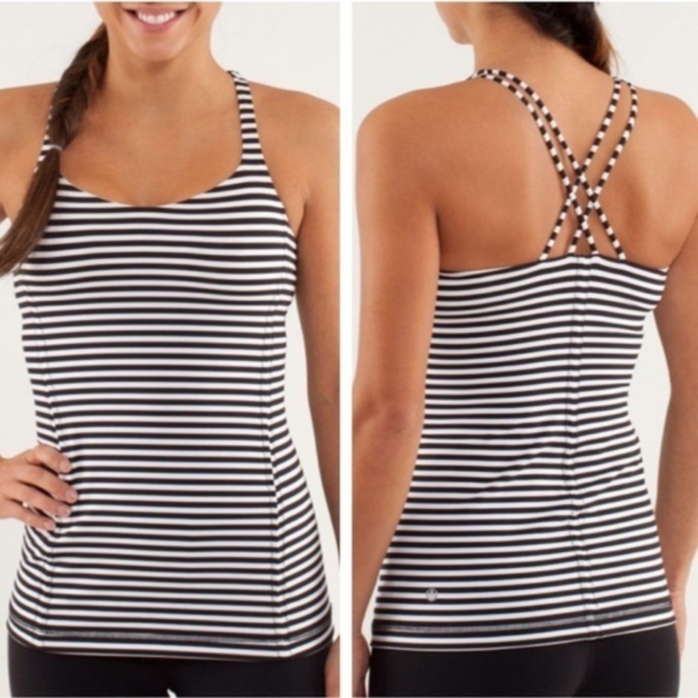 Lululemon Free To Be Tank Strappy Classic Stripe Black White stripes 4